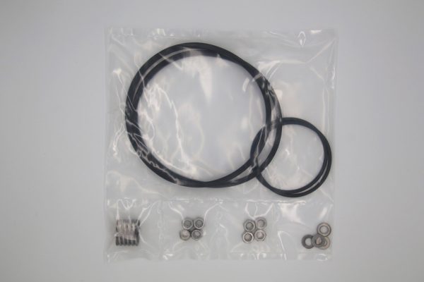 Spare Parts Kit for 140 mm Filter. Kit includes four 13 mm bolts, two 13 mm locking bolts, two 13 mm washers, two 75 KG compression springs, two 3" Black EPDM O-rings, and two Housing Gaskets.