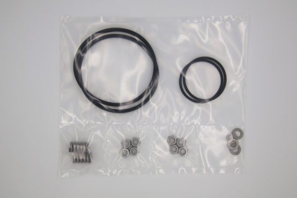 Spare Parts Kit for 82 mm Filter. Kit includes four 13 mm bolts, two 13 mm locking bolts, two 13 mm washers, two 75 KG compression springs, two 2" Black Viton O-rings, and two Viton Housing Gaskets.