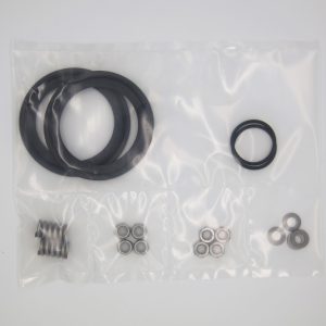 Spare Parts Kit for 60 mm mini Filter. Kit includes four 13 mm bolts, two 13 mm locking bolts, two 13 mm washers, two 75 KG compression springs, two 1″ Black Viton O-rings, and two Viton tri-clamp Housing Gaskets.