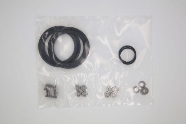 Spare Parts Kit for 60 mm mini Filter. Kit includes four 13 mm bolts, two 13 mm locking bolts, two 13 mm washers, two 75 KG compression springs, two 1" Black Viton O-rings, and two Viton tri-clamp Housing Gaskets.